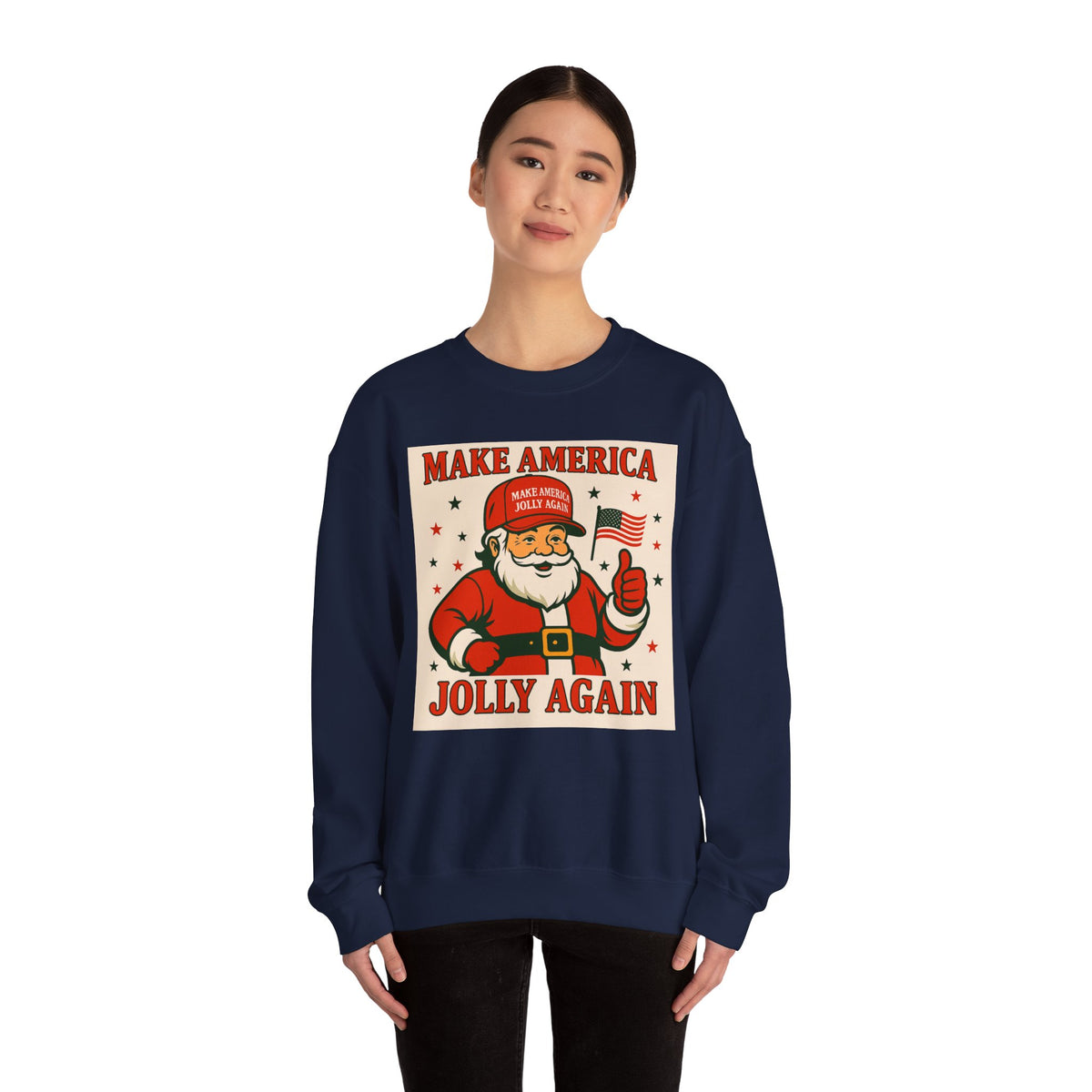 Crewneck Sweatshirt — "Make America Jolly Again" Vintage Santa Holiday Pullover