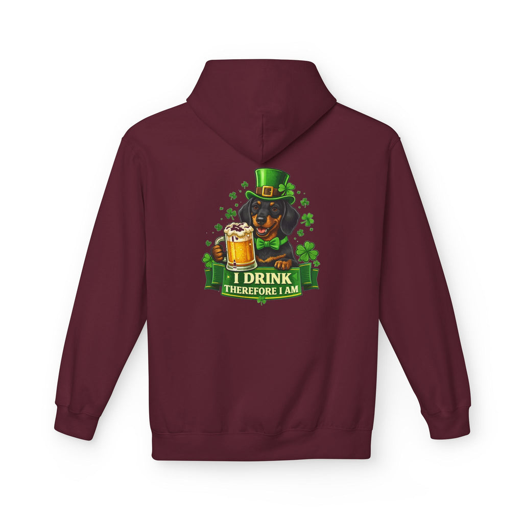 St. Patrick’s Dachshund Hoodie - “I Drink Therefore I Am” Beer Leprechaun Design