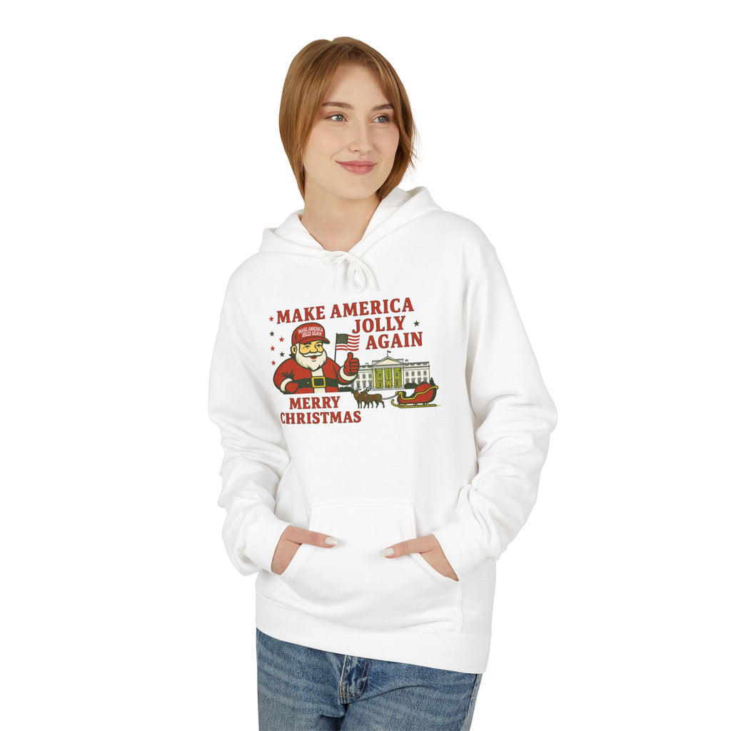 Make America Jolly Again Christmas Hoodie — Santa & White House Holiday Sweatshirt