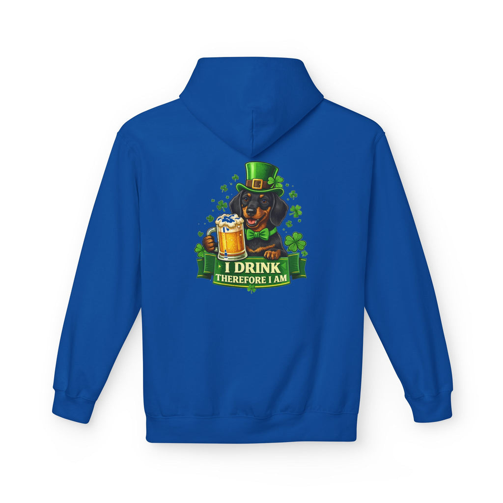 St. Patrick’s Dachshund Hoodie - “I Drink Therefore I Am” Beer Leprechaun Design