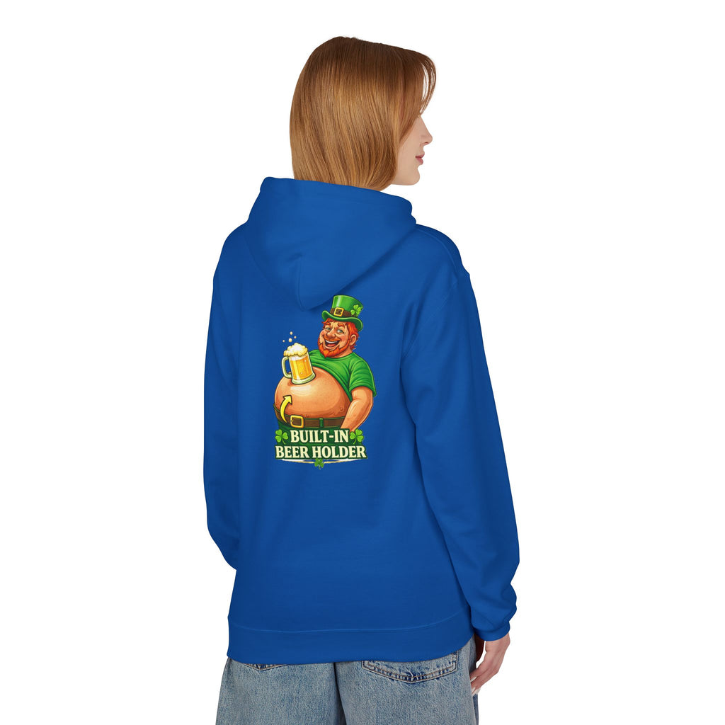St. Patrick's Day Hoodie — 'Built-In Beer Holder' Leprechaun Beer Graphic