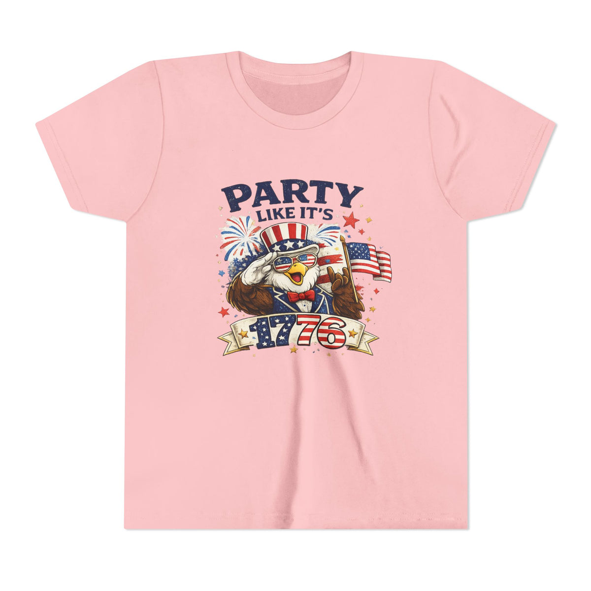 Party Like It's 1776 Youth Tee | Bald Eagle, American Flag, Fireworks