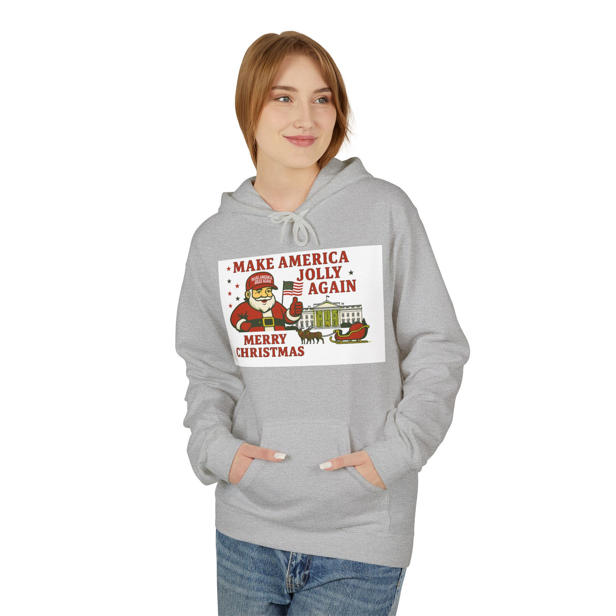 Make America Jolly Again Christmas Hoodie — Santa & White House Holiday Sweatshirt