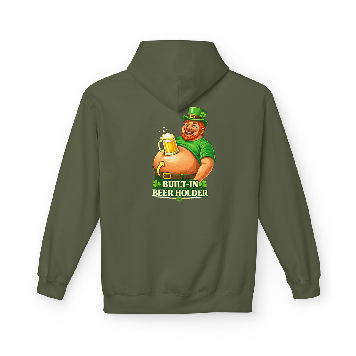 St. Patrick's Day Hoodie — 'Built-In Beer Holder' Leprechaun Beer Graphic