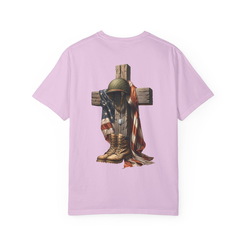 Memorial Military Helmet Cross T-shirt | American Flag, Combat Boots