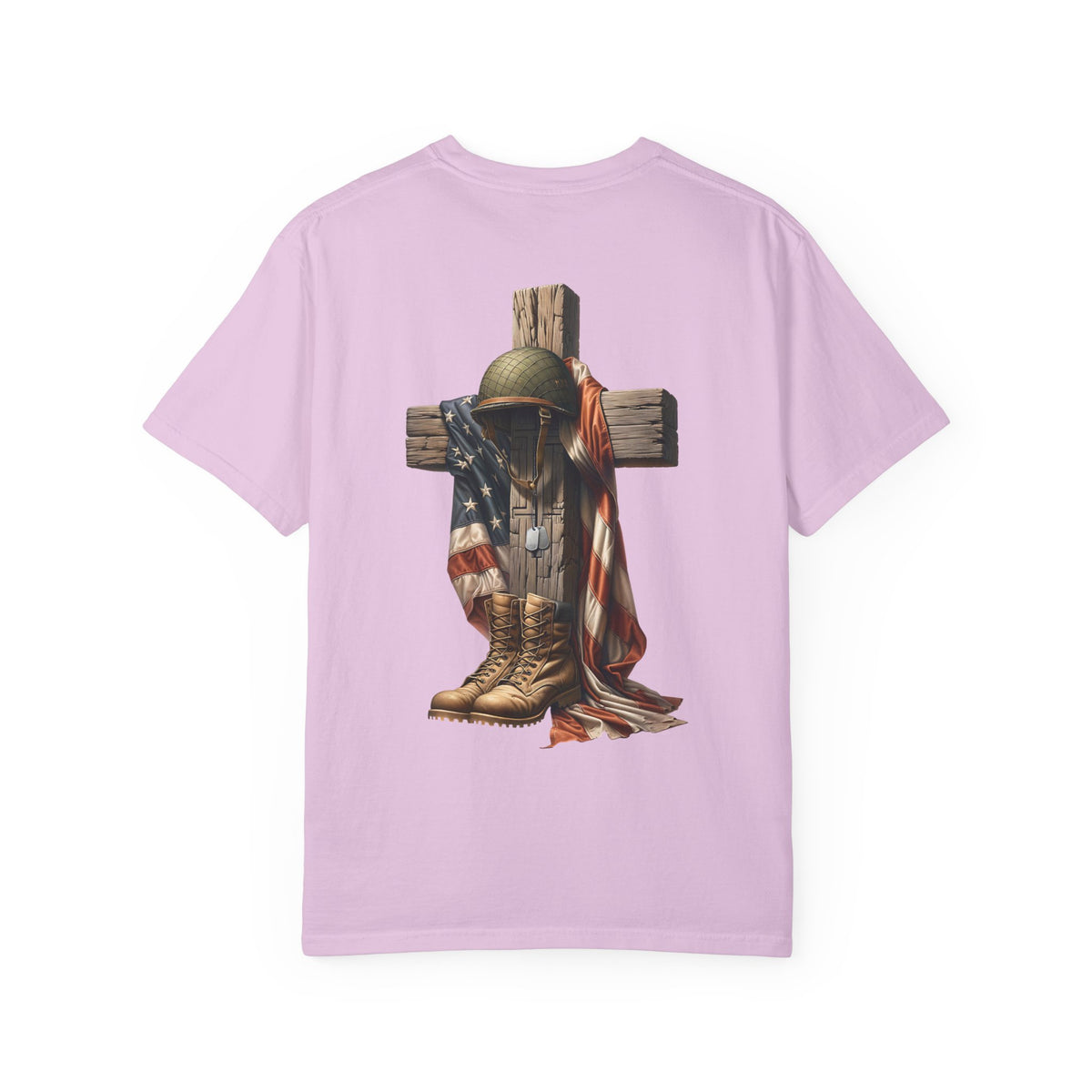 Memorial Military Helmet Cross T-shirt | American Flag, Combat Boots