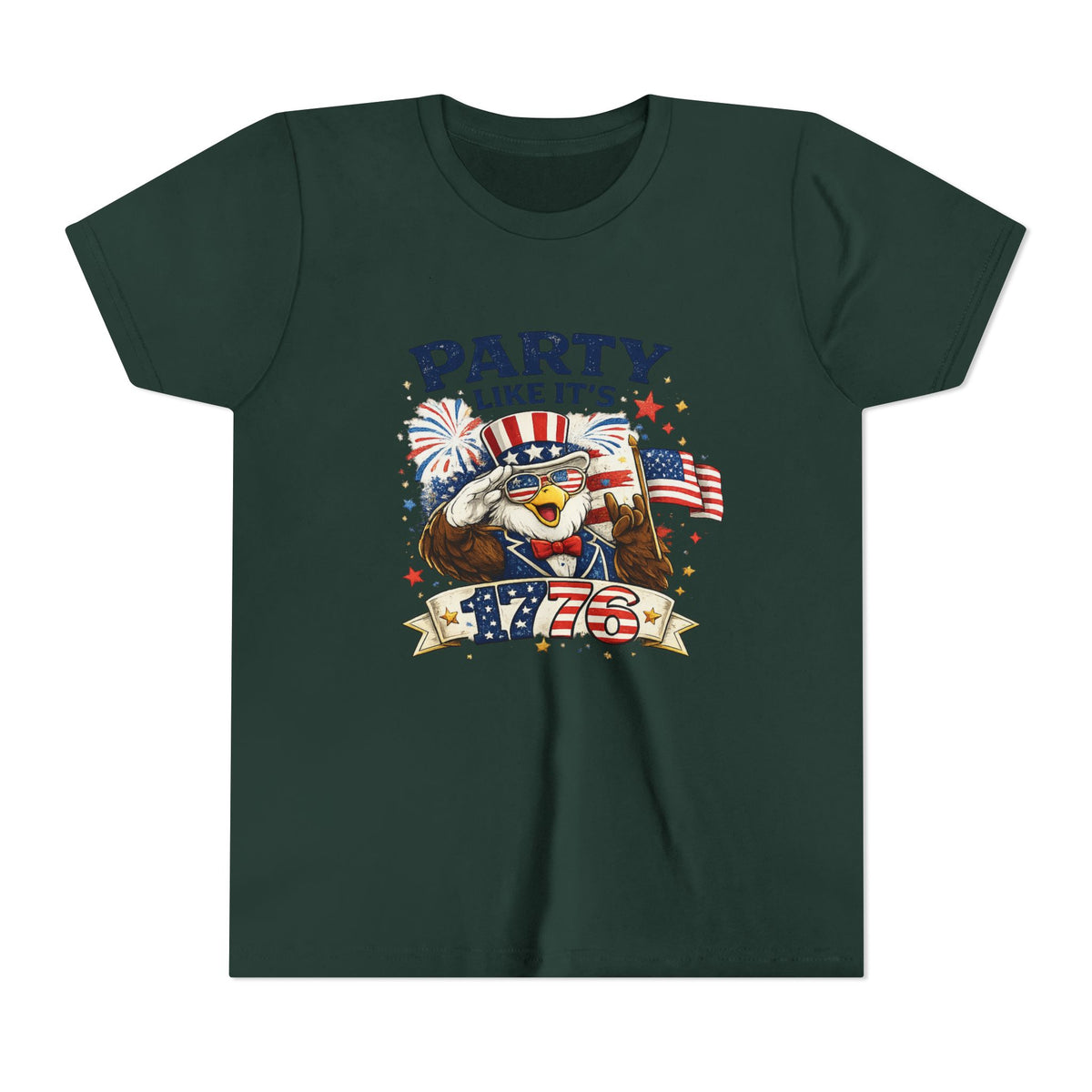 Party Like It's 1776 Youth Tee | Bald Eagle, American Flag, Fireworks