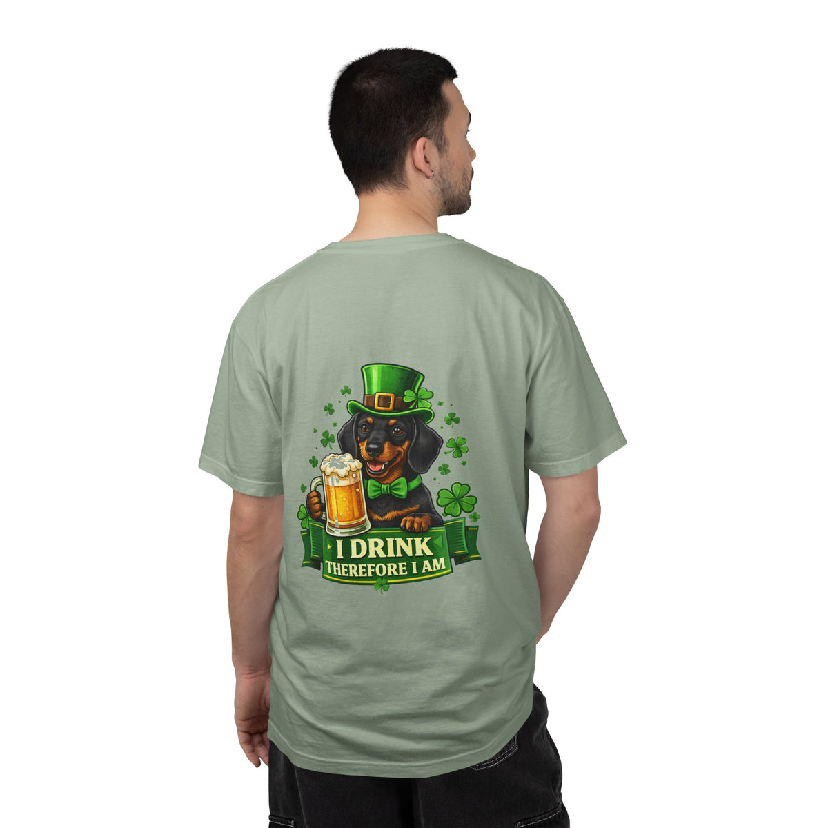 I Drink Therefore I Am Doberman St. Patrick's T-Shirt | Irish Shamrock Beer Tee