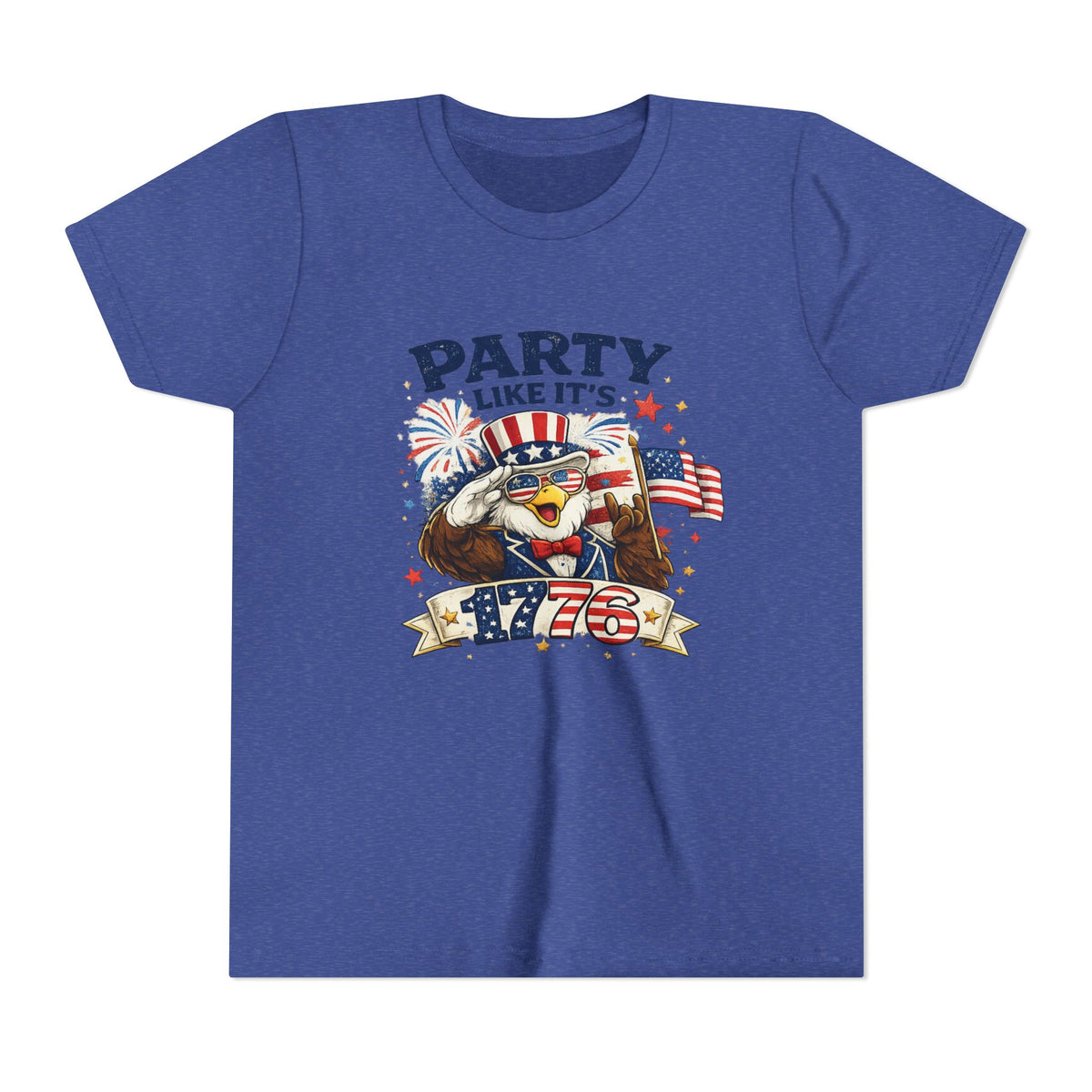 Party Like It's 1776 Youth Tee | Bald Eagle, American Flag, Fireworks