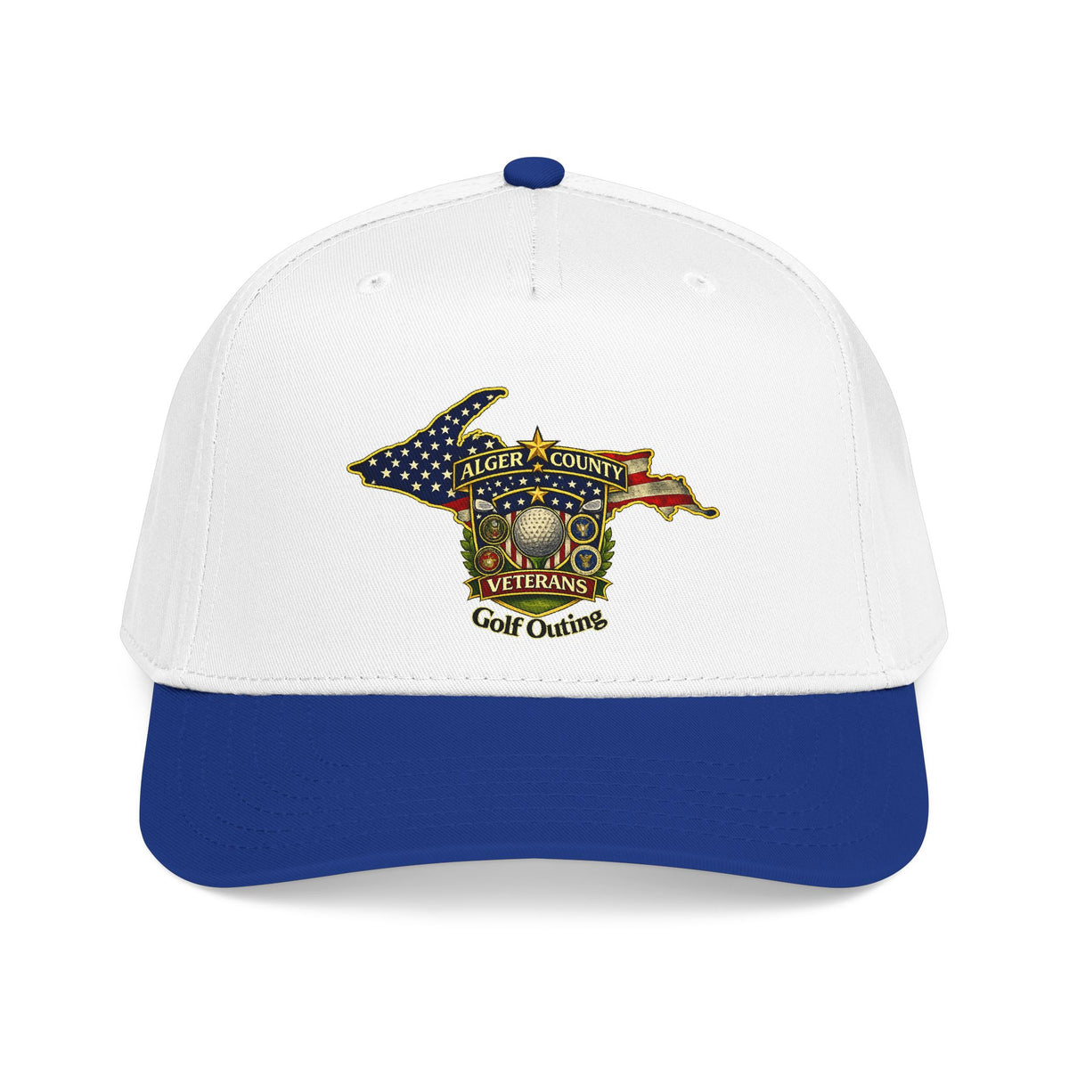 Alger County Veterans Golf Outing Mid Profile Baseball Cap | Michigan flag emblem