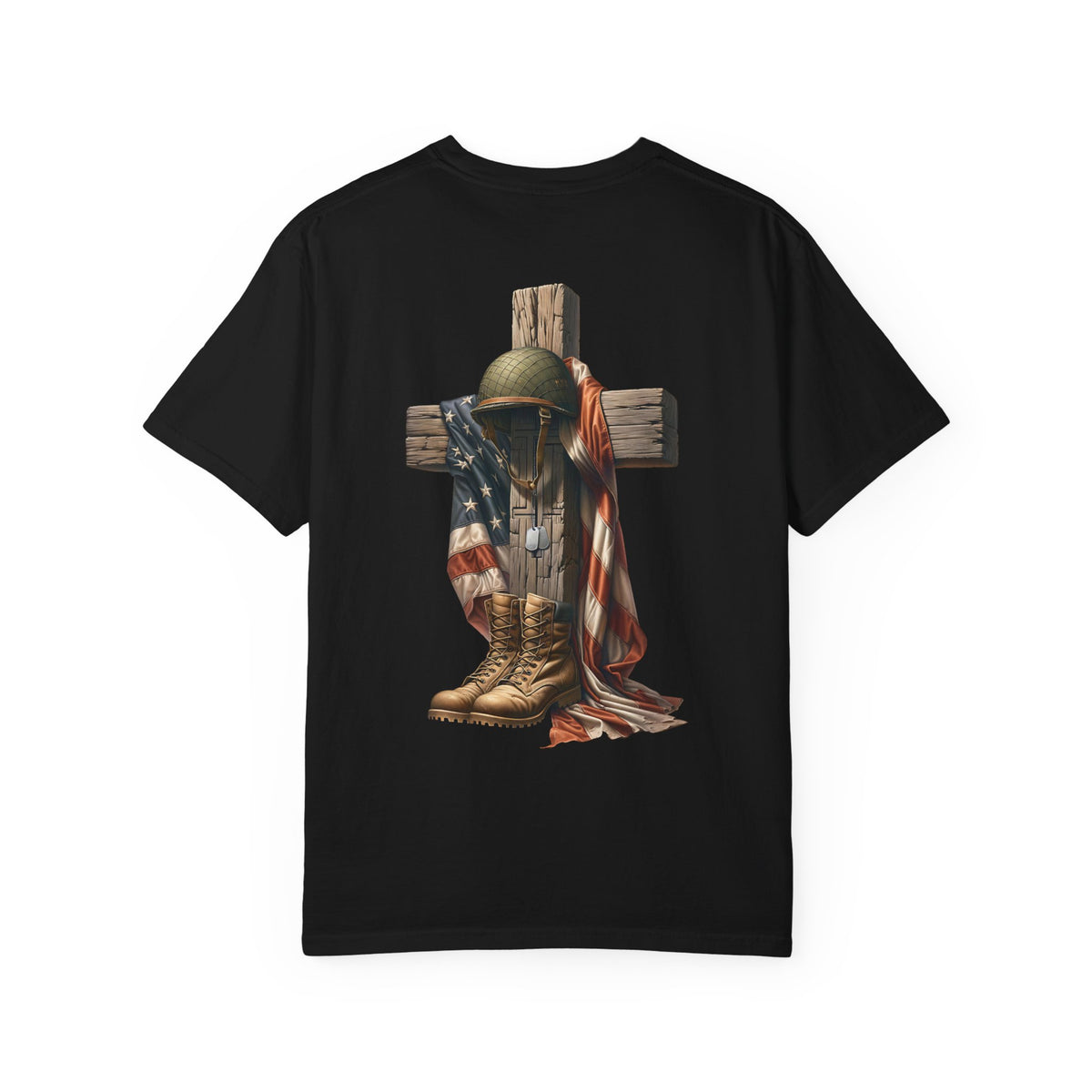 Memorial Military Helmet Cross T-shirt | American Flag, Combat Boots