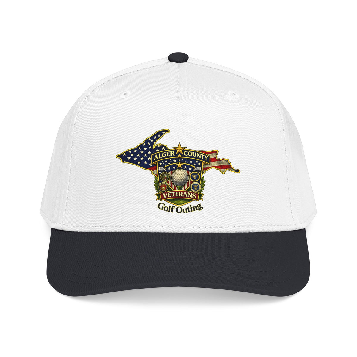 Alger County Veterans Golf Outing Mid Profile Baseball Cap | Michigan flag emblem