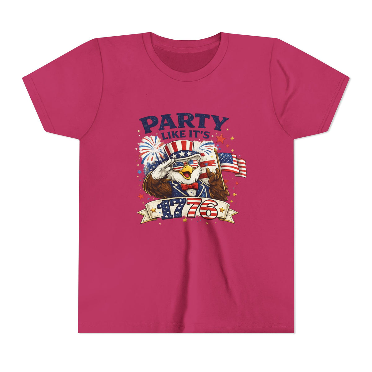 Party Like It's 1776 Youth Tee | Bald Eagle, American Flag, Fireworks