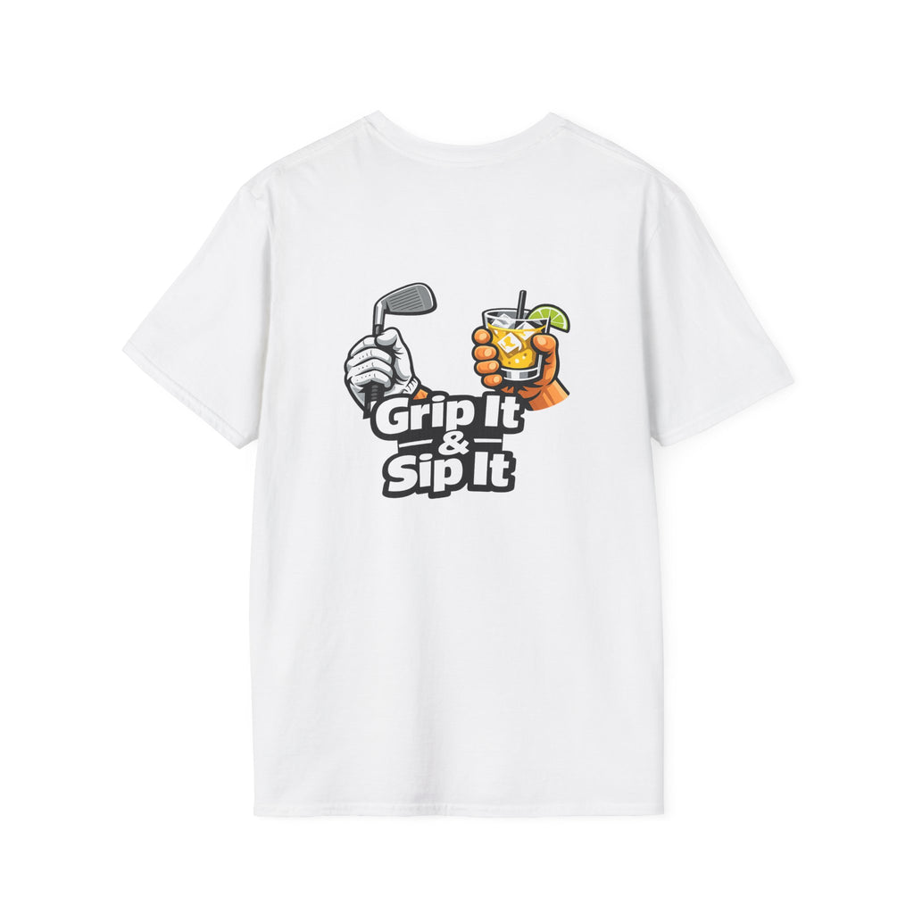 Grip It & Sip It Golf T-Shirt | Golf Club and Cocktail Graphic