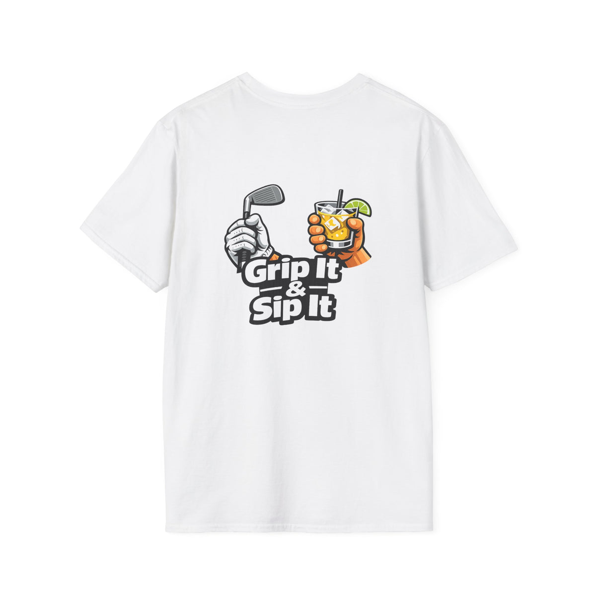 Grip It & Sip It Golf T-Shirt | Golf Club and Cocktail Graphic