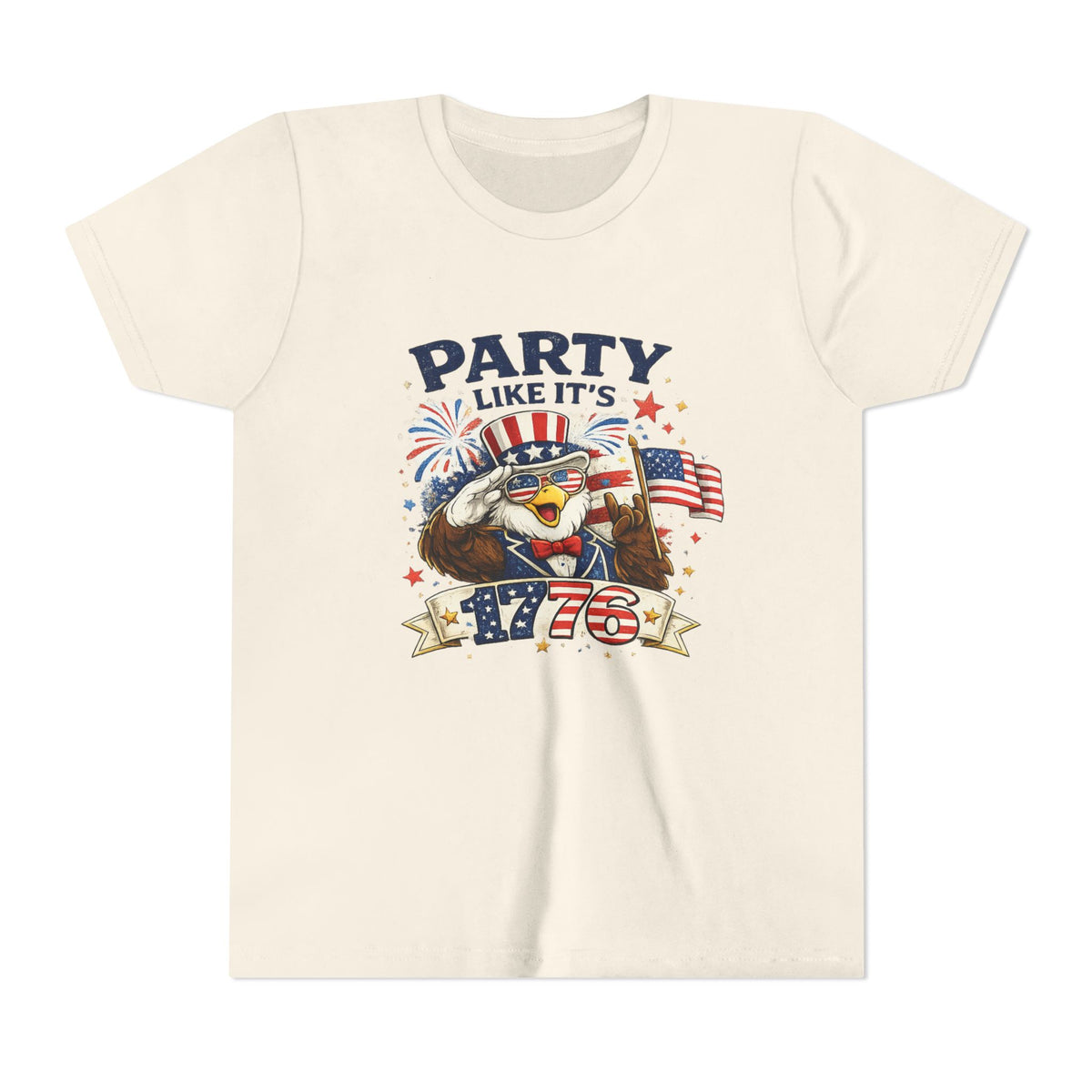 Party Like It's 1776 Youth Tee | Bald Eagle, American Flag, Fireworks