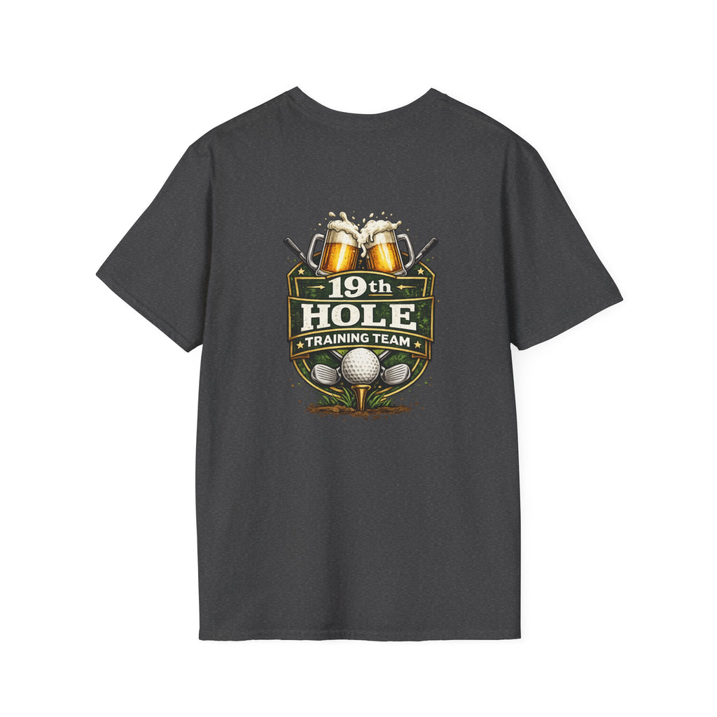 19th Hole Training Team T-Shirt | Golf Logo, Beer Cheers, Golf Ball & Clubs