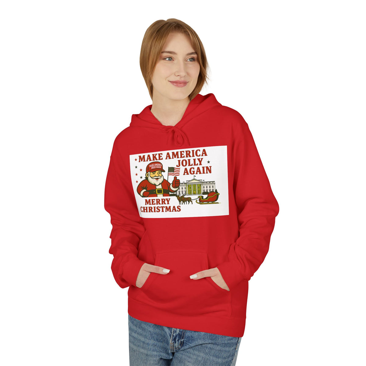 Make America Jolly Again Christmas Hoodie — Santa & White House Holiday Sweatshirt