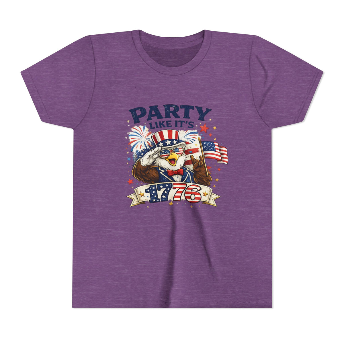 Party Like It's 1776 Youth Tee | Bald Eagle, American Flag, Fireworks