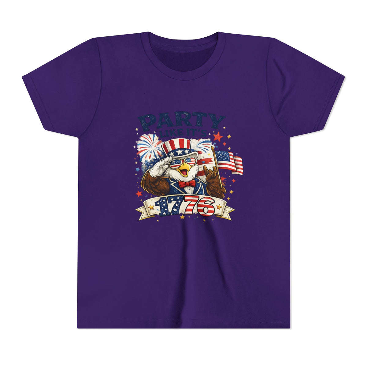 Party Like It's 1776 Youth Tee | Bald Eagle, American Flag, Fireworks