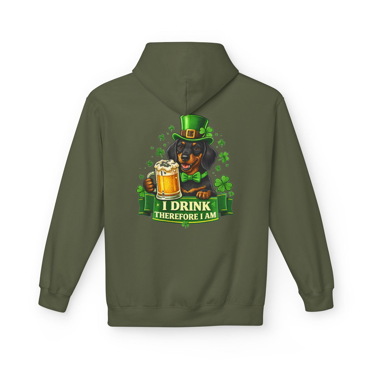 Dachshund Leprechaun I Drink Therefore I Am Hoodie | St. Patrick's Day Beer Shamrock