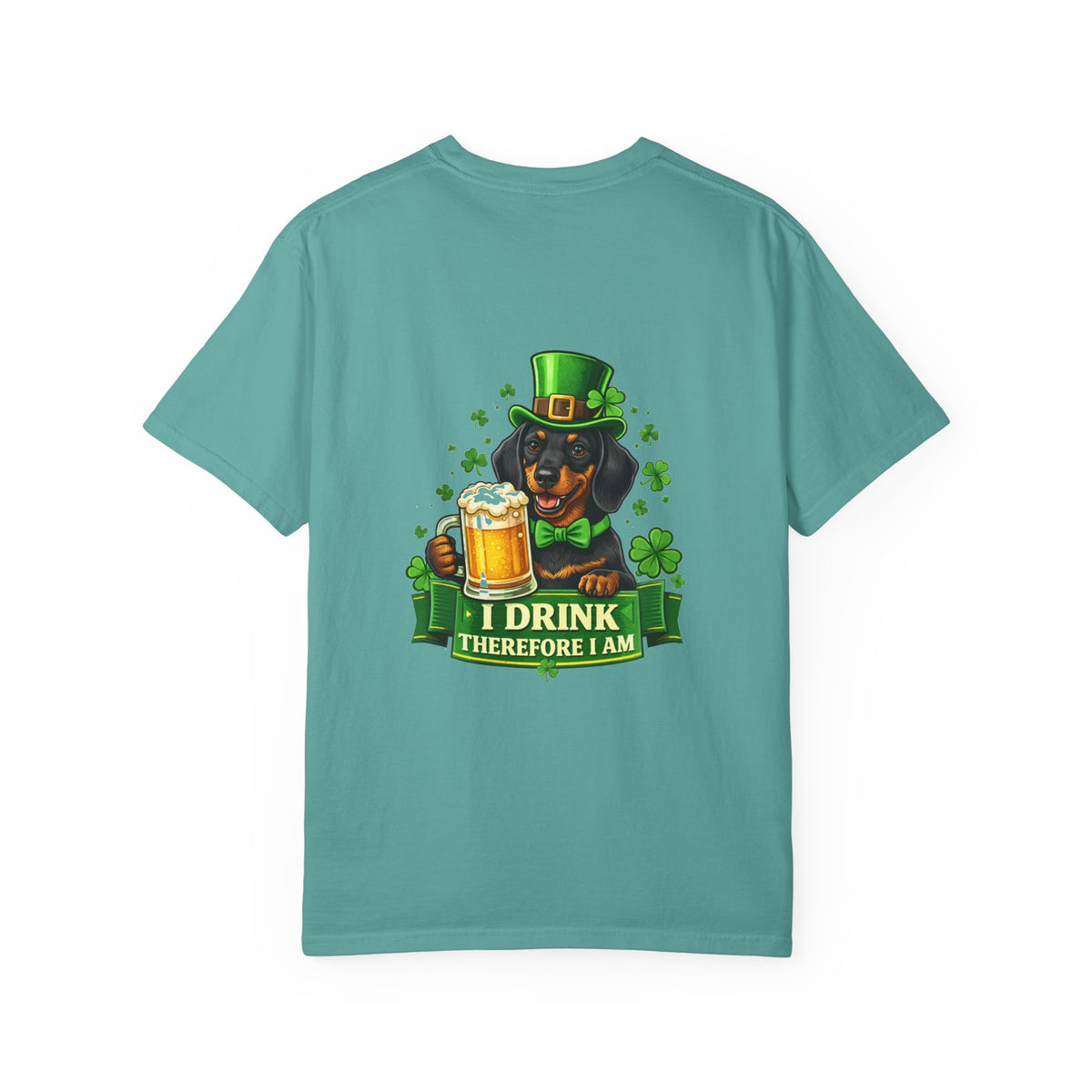 I Drink Therefore I Am Doberman St. Patrick's T-Shirt | Irish Shamrock Beer Tee