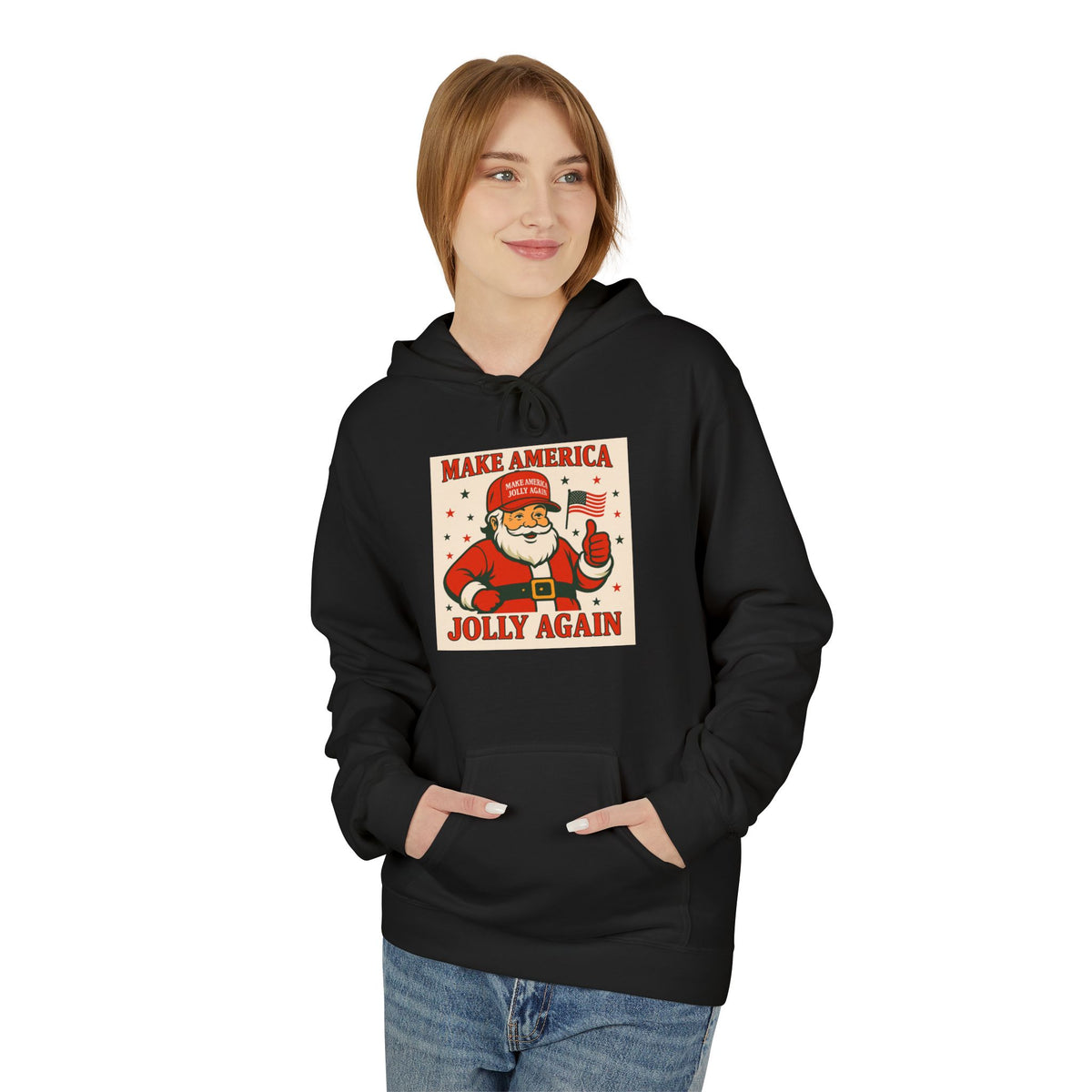 Make America Jolly Again Hoodie — Retro Santa Christmas Pullover