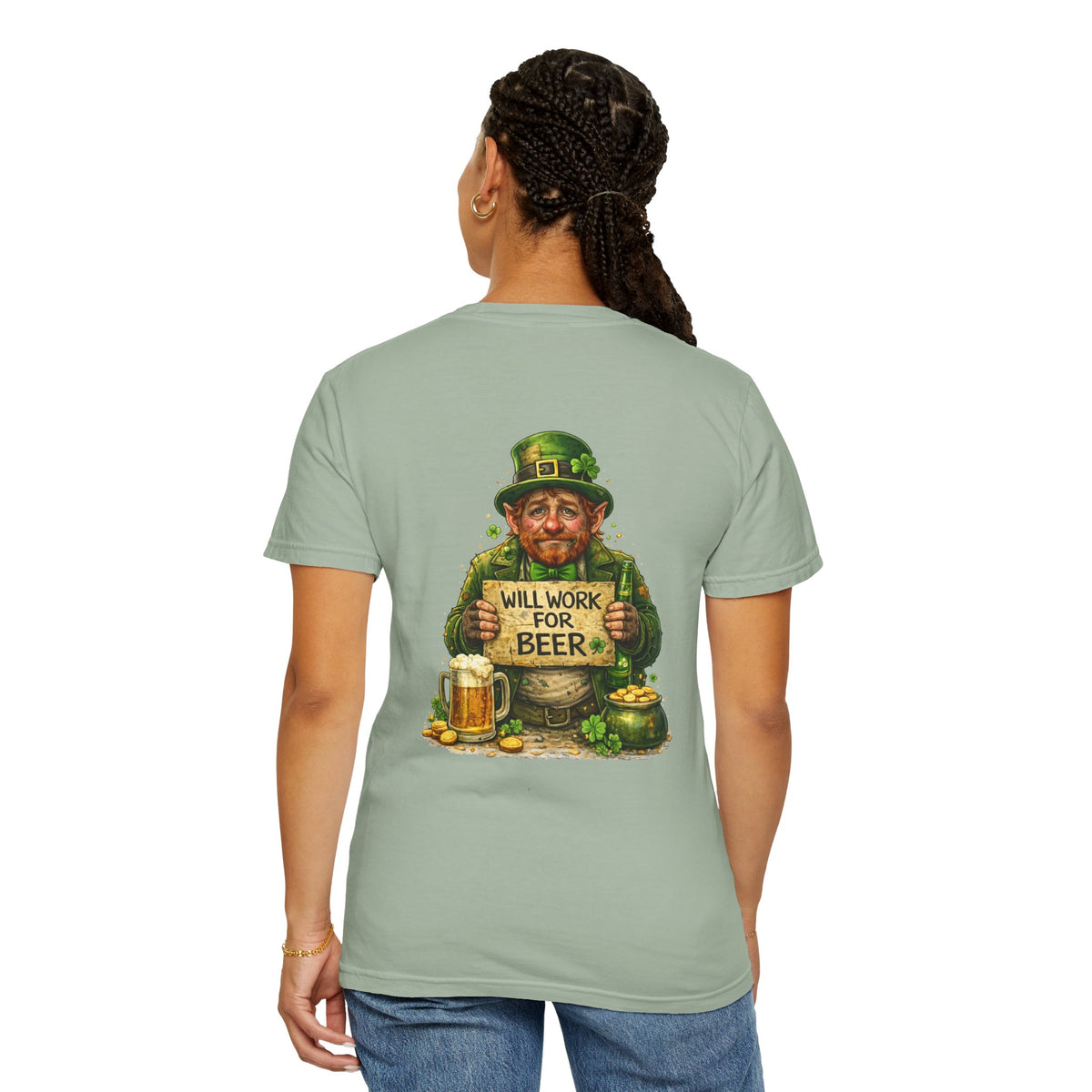 T-Shirt — "Will Work For Beer" Leprechaun St. Patrick's Day Tee