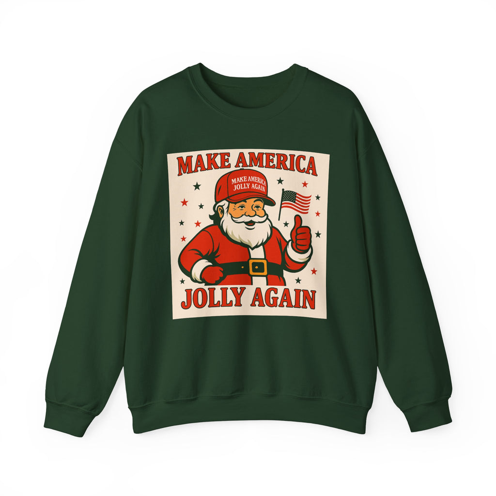 Crewneck Sweatshirt — "Make America Jolly Again" Vintage Santa Holiday Pullover