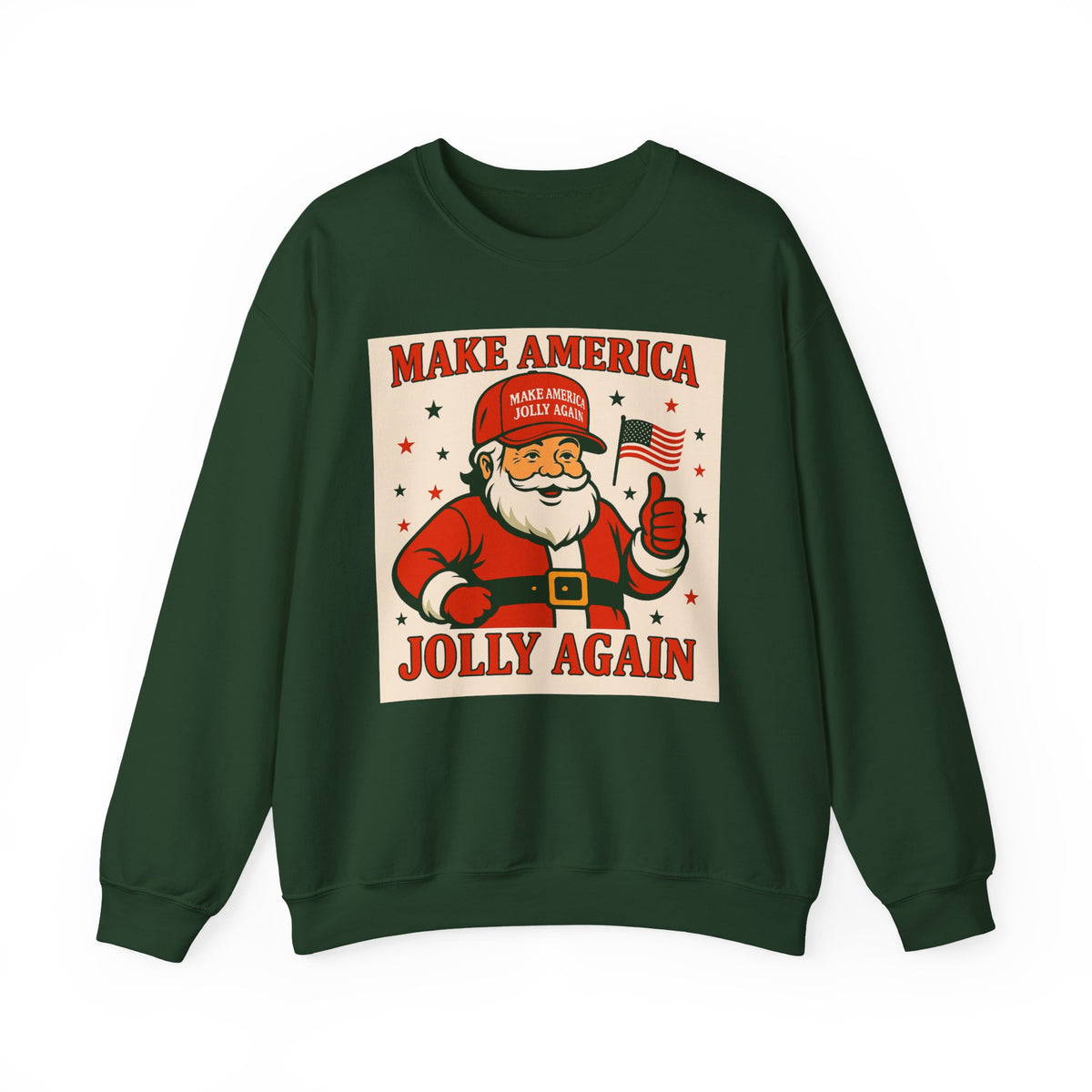 Crewneck Sweatshirt — "Make America Jolly Again" Vintage Santa Holiday Pullover