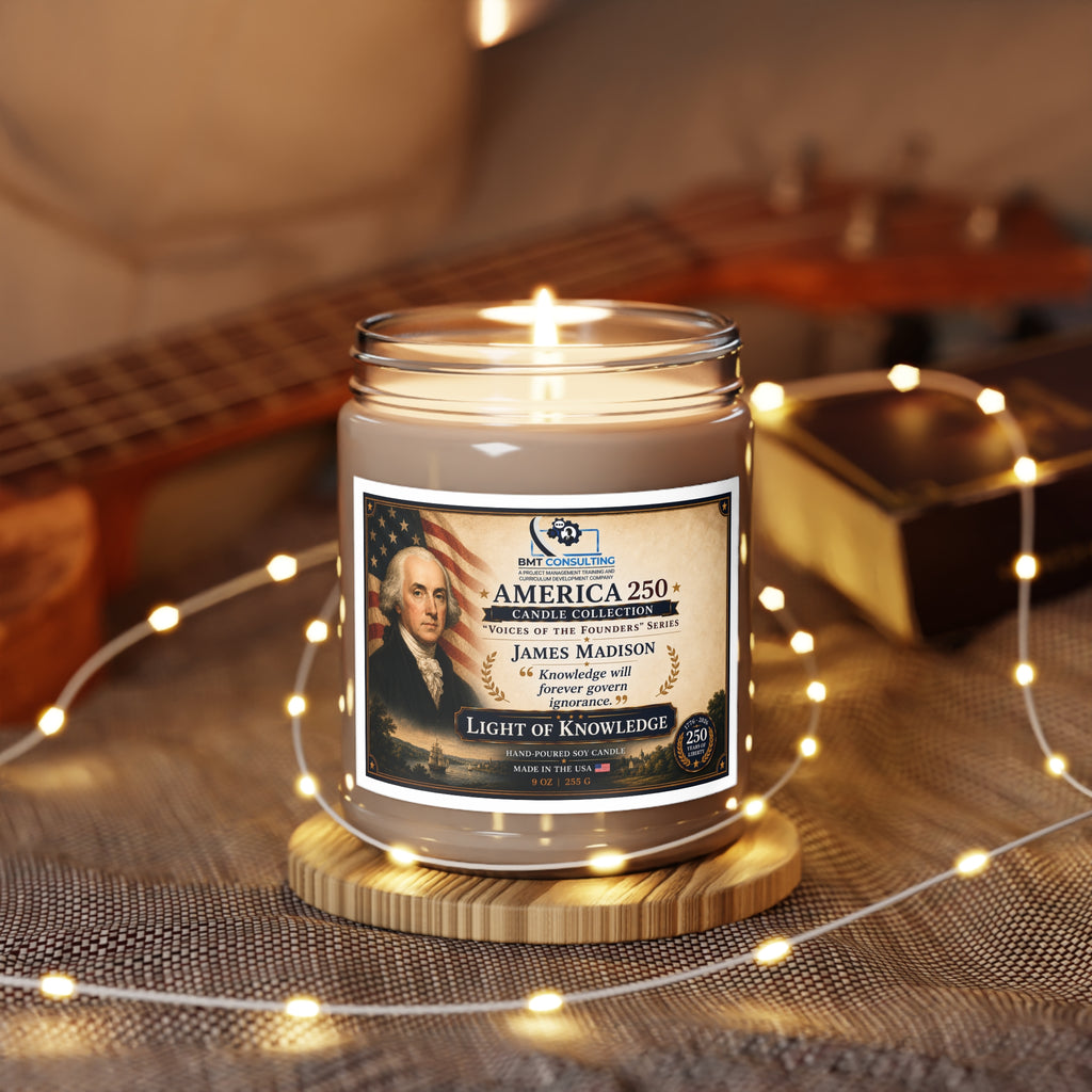 James Madison Portrait Candle 9oz Soy Candle | Light of Knowledge, America 250