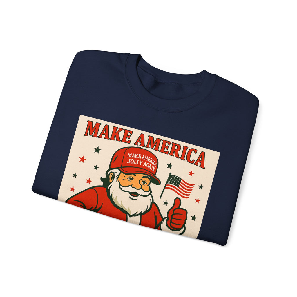 Crewneck Sweatshirt — "Make America Jolly Again" Vintage Santa Holiday Pullover