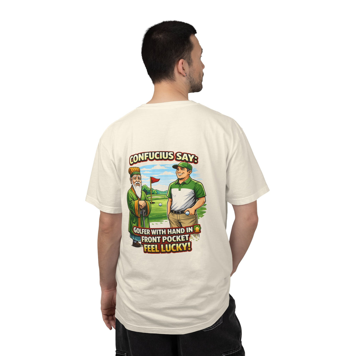 Confucius Says Golfer With Hand in Front Pocket T-shirt | Funny Golf Tee