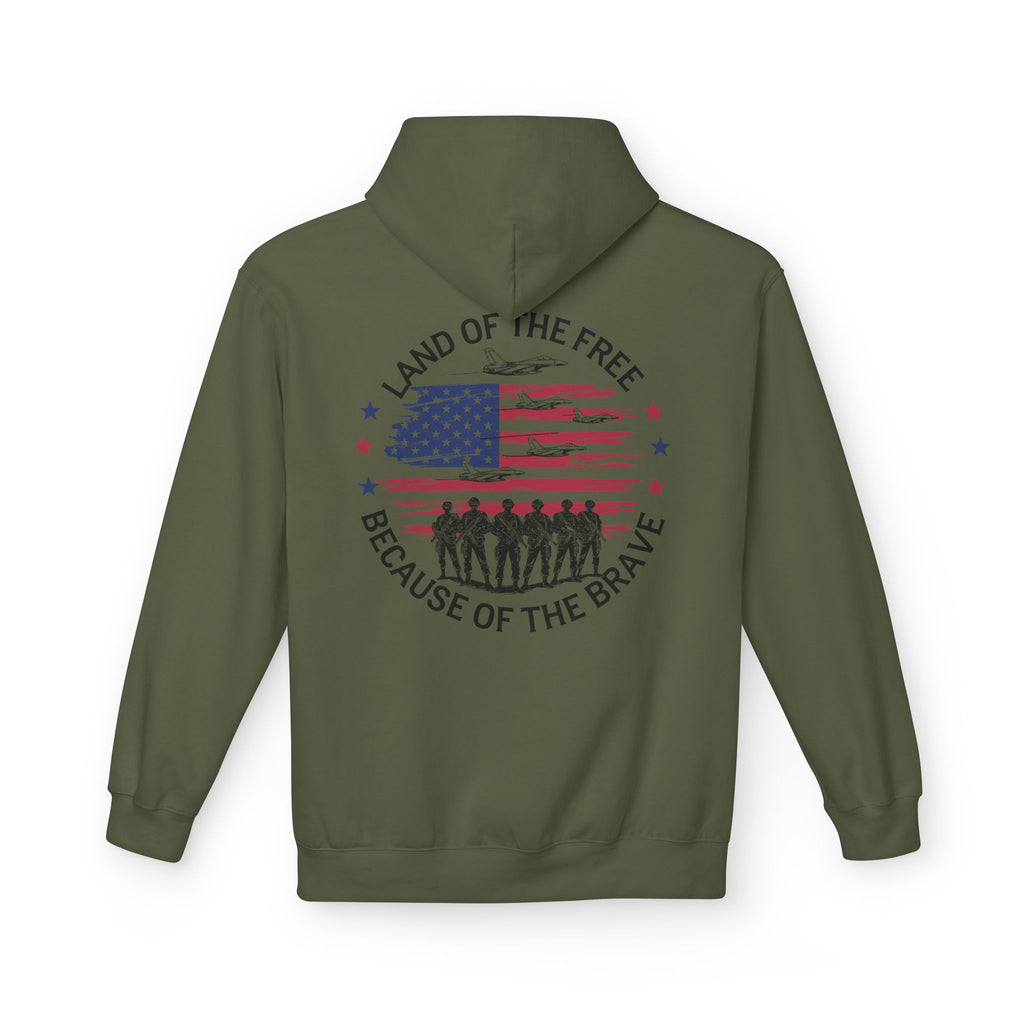 Land of the Free Because of the Brave Hoodie | American Flag Soldiers