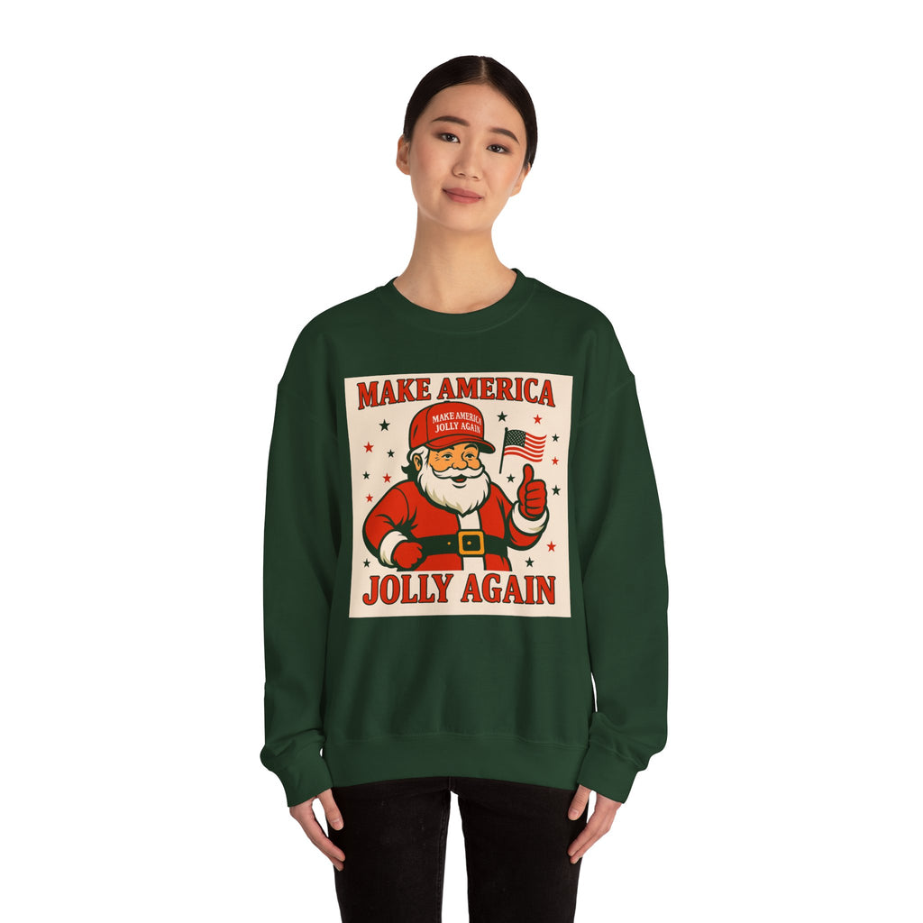 Crewneck Sweatshirt — "Make America Jolly Again" Vintage Santa Holiday Pullover