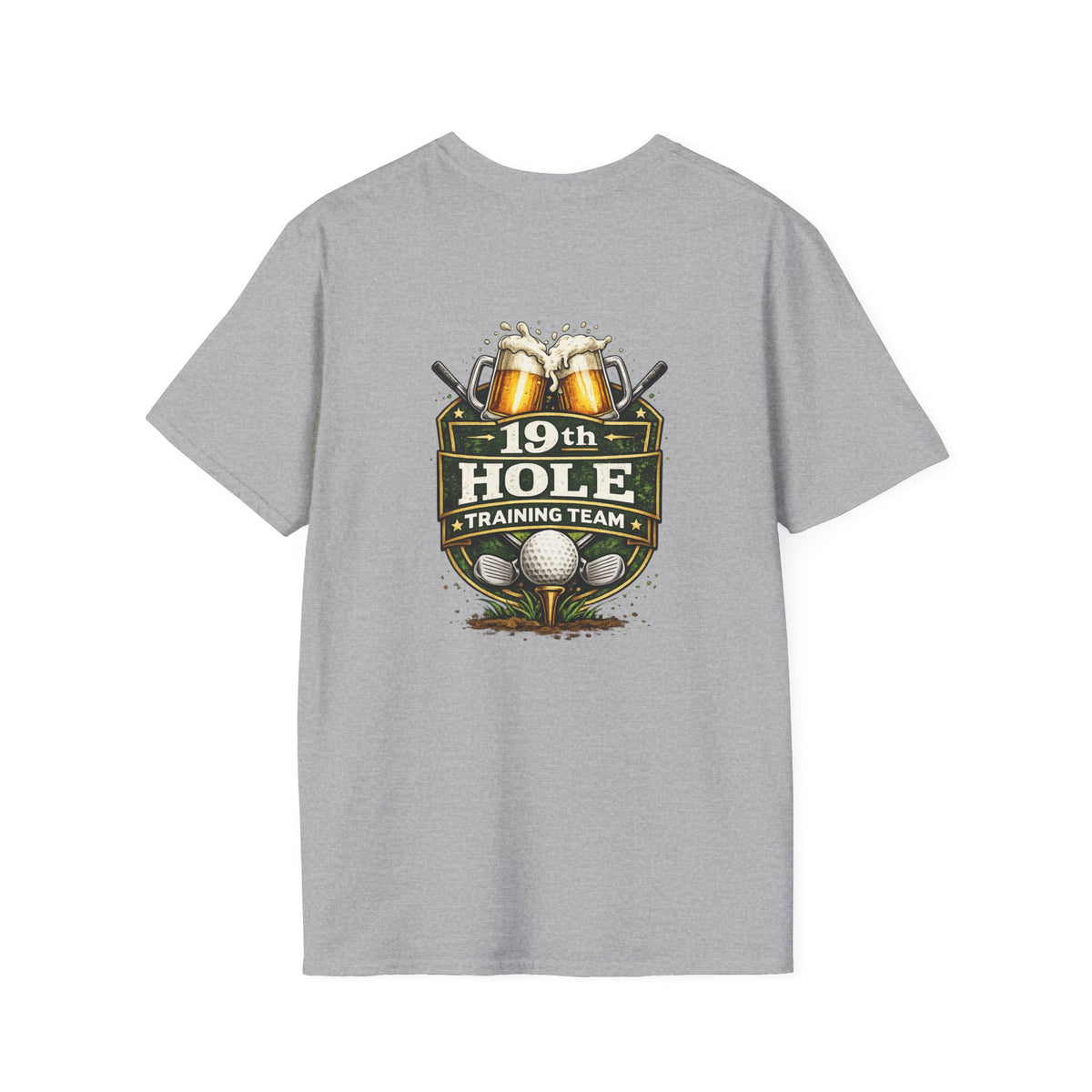 19th Hole Training Team T-Shirt | Golf Logo, Beer Cheers, Golf Ball & Clubs