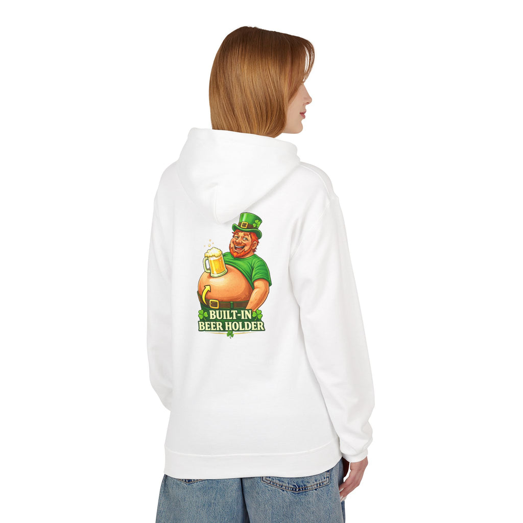St. Patrick's Day Hoodie — 'Built-In Beer Holder' Leprechaun Beer Graphic