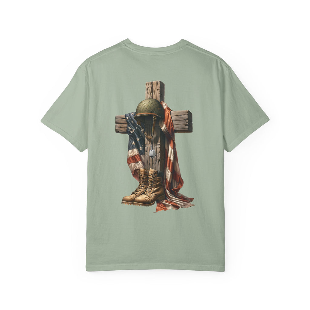 Memorial Military Helmet Cross T-shirt | American Flag, Combat Boots