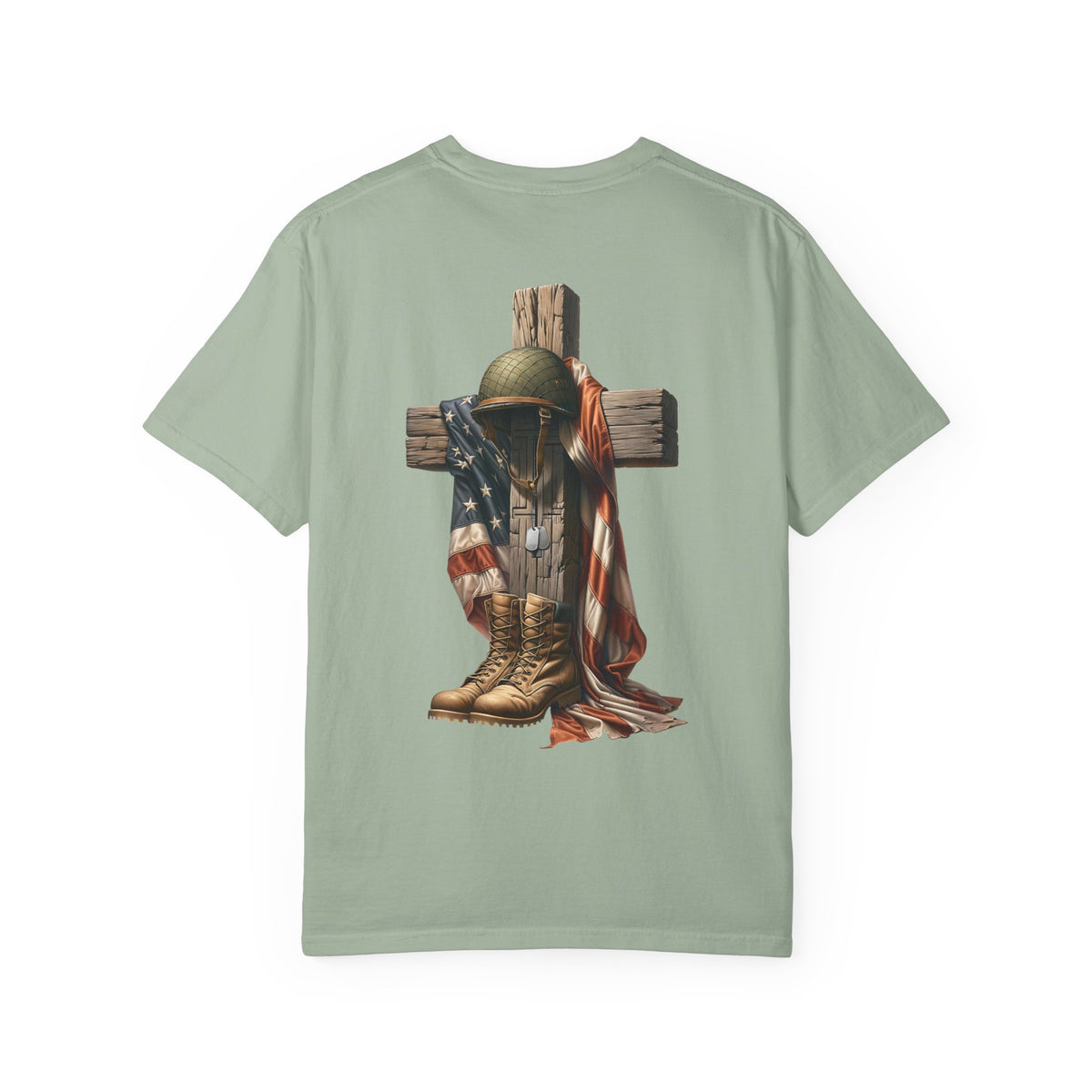 Memorial Military Helmet Cross T-shirt | American Flag, Combat Boots