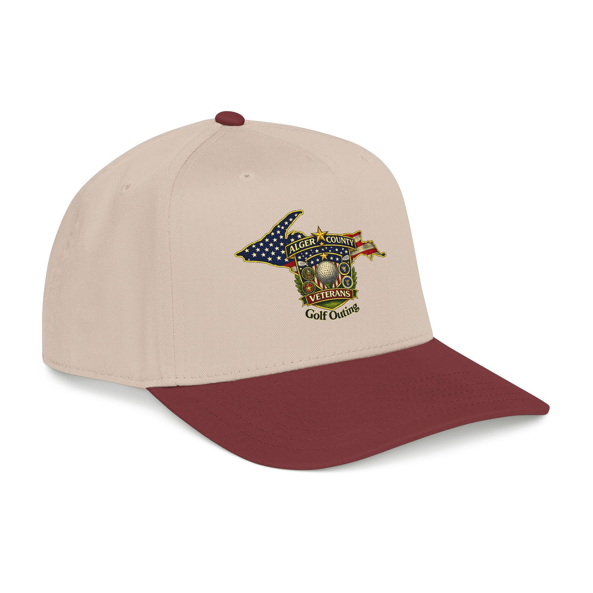 Alger County Veterans Golf Outing Mid Profile Baseball Cap | Michigan flag emblem