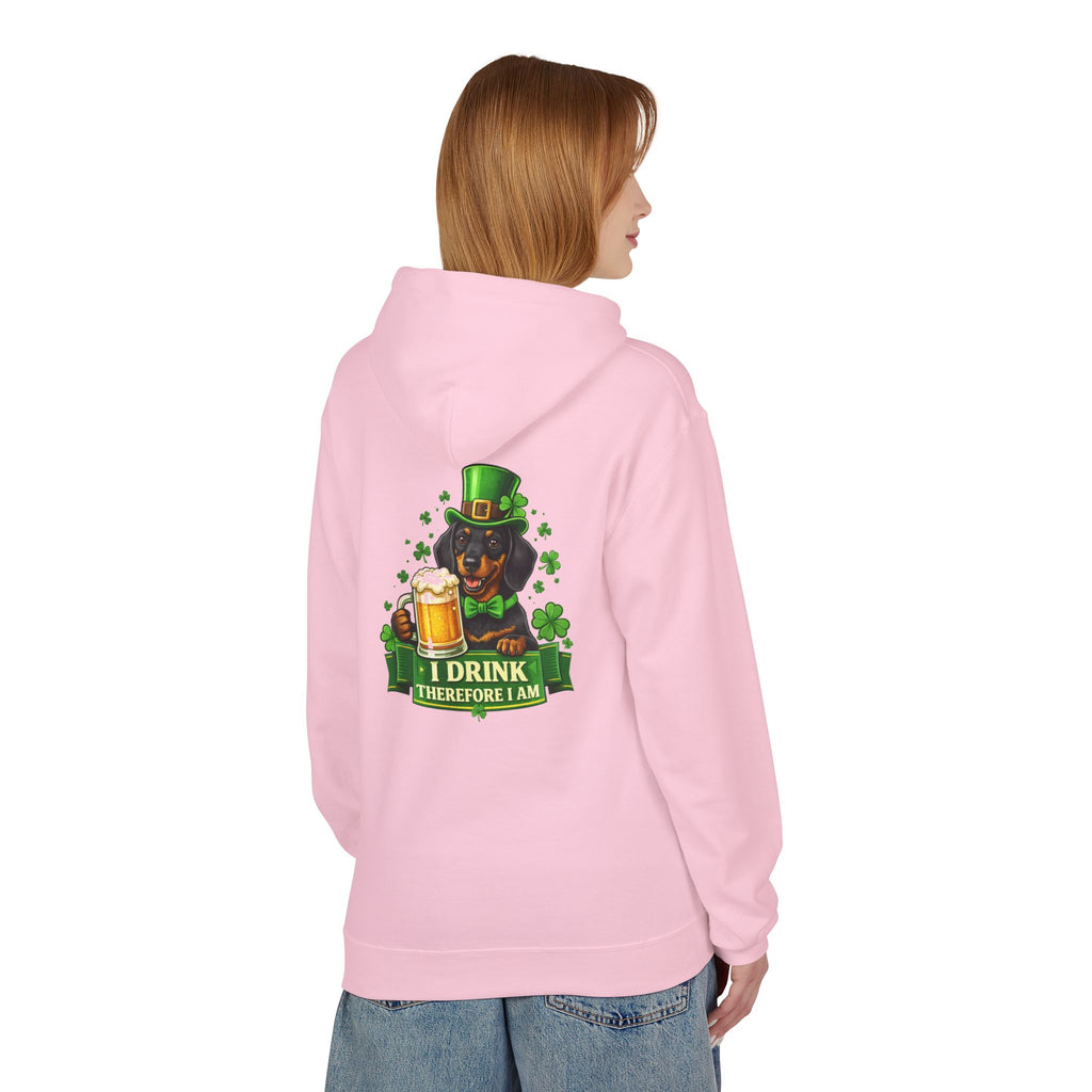 St. Patrick’s Dachshund Hoodie - “I Drink Therefore I Am” Beer Leprechaun Design