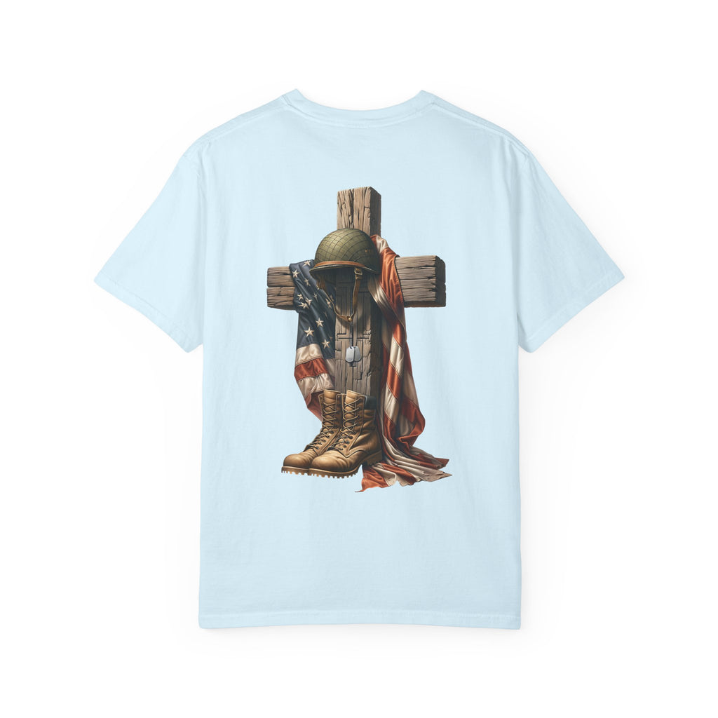 Memorial Military Helmet Cross T-shirt | American Flag, Combat Boots