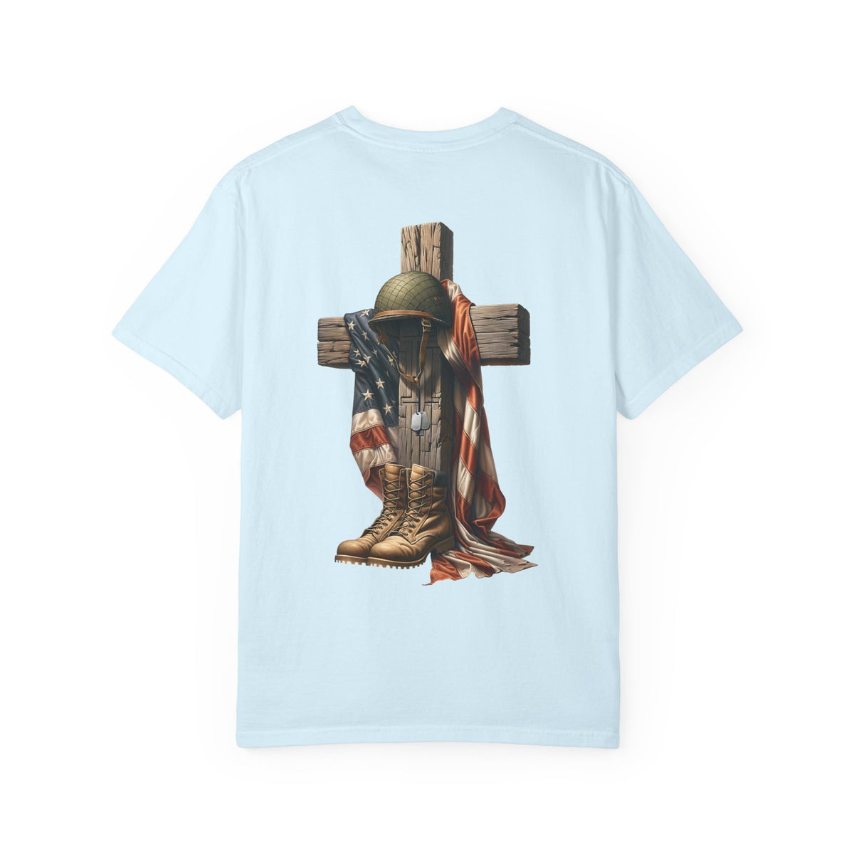 Memorial Military Helmet Cross T-shirt | American Flag, Combat Boots