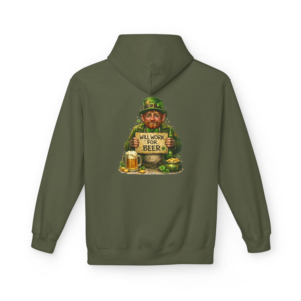 Will Work For Beer Hoodie | St. Patrick's Day Leprechaun Shamrock Design
