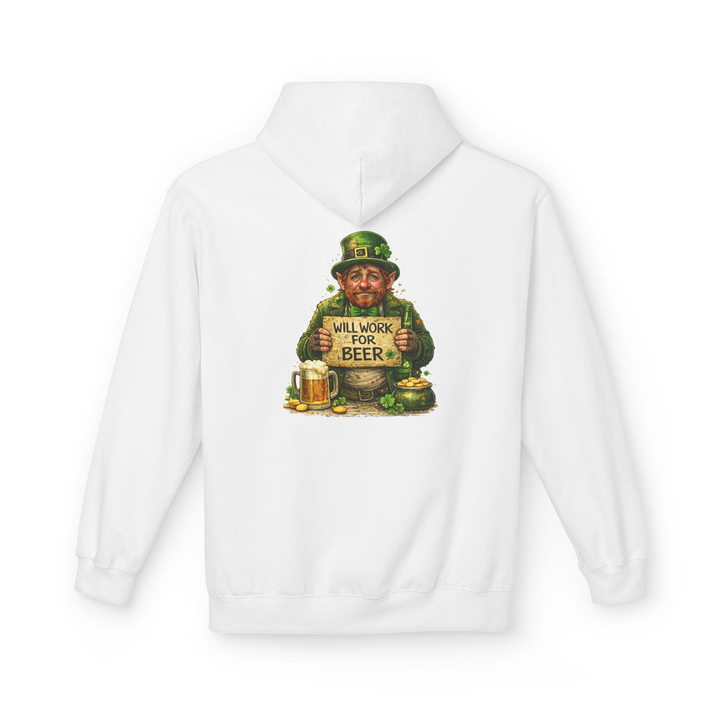 Will Work For Beer Hoodie | St. Patrick's Day Leprechaun Shamrock Design