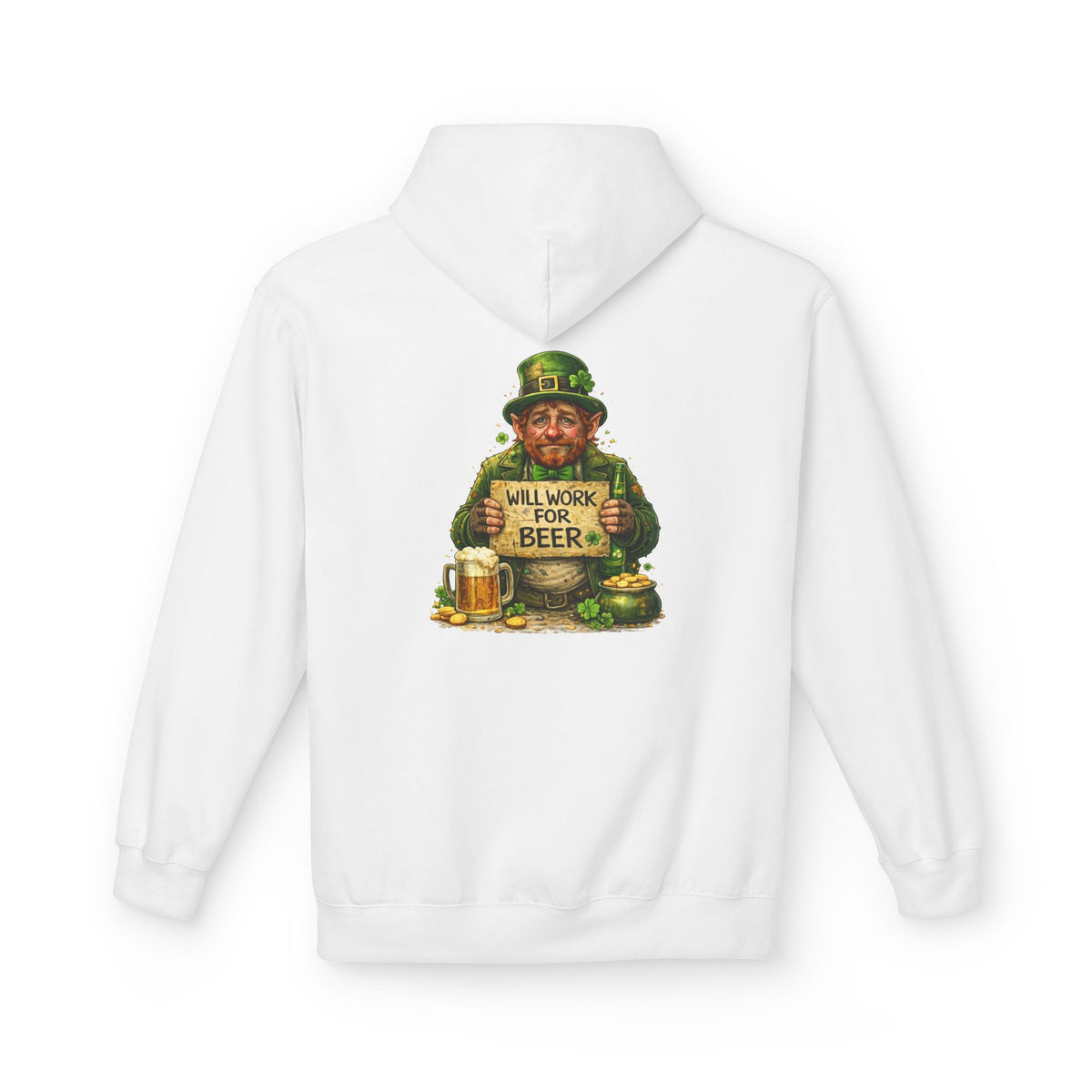 Will Work For Beer Hoodie | St. Patrick's Day Leprechaun Shamrock Design