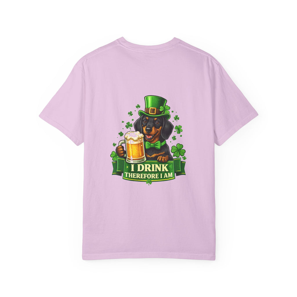 I Drink Therefore I Am Doberman St. Patrick's T-Shirt | Irish Shamrock Beer Tee