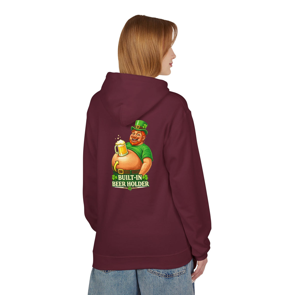 St. Patrick's Day Hoodie — 'Built-In Beer Holder' Leprechaun Beer Graphic