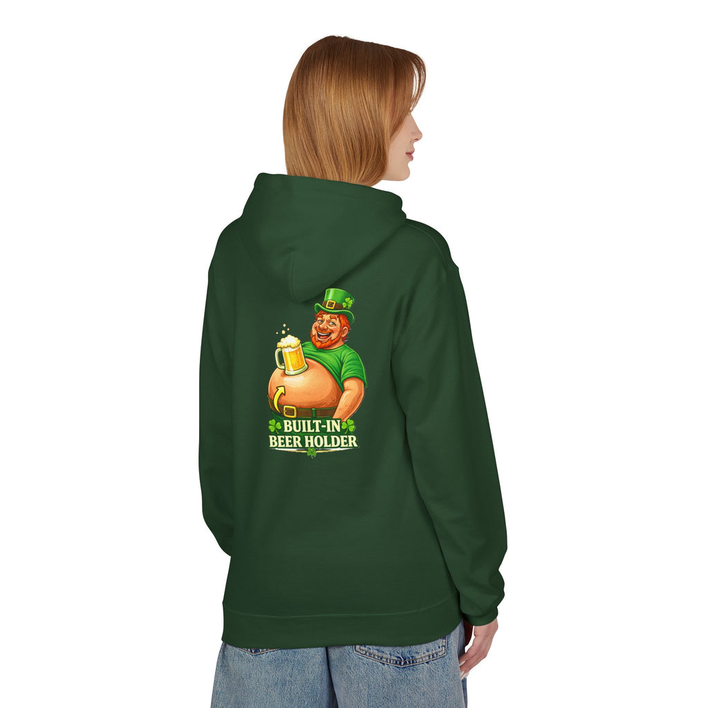 St. Patrick's Day Hoodie — 'Built-In Beer Holder' Leprechaun Beer Graphic