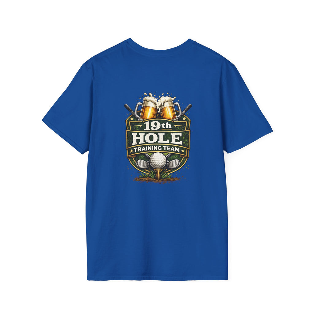19th Hole Training Team T-Shirt | Golf Logo, Beer Cheers, Golf Ball & Clubs